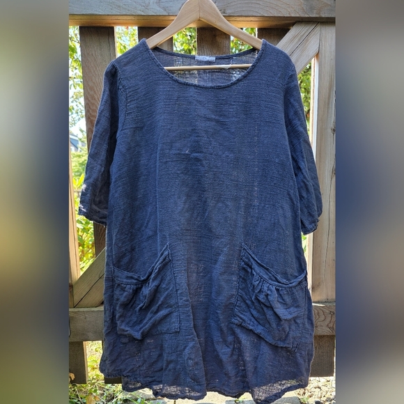 Made In Italy Linen/cotton Blend Blue Tunic With Pockets. MED. - Picture 3 of 10